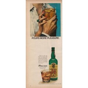 J&B Rare Scotch Whisky Pours More Pleasure Vintage Alcohol Print Ad 1970